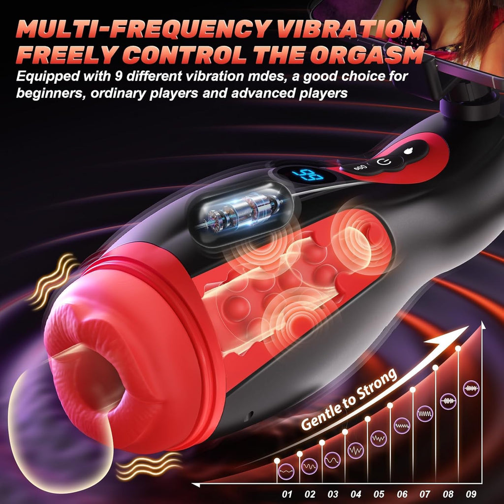 LCD Display 9 Sucking & Vibrating Phone Holder Blowjob Machine
