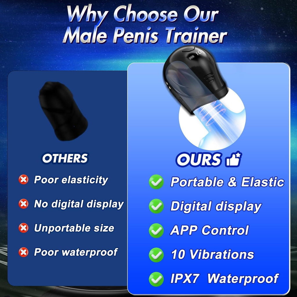 360° Wrapping Glans Trainer 10x Vibrating Penis Stroker with LCD APP Control