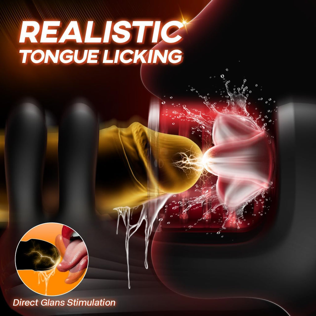 4 IN 1 Male Masturbator 9X Rotating 360° Licking Clamping Glans Vibrator