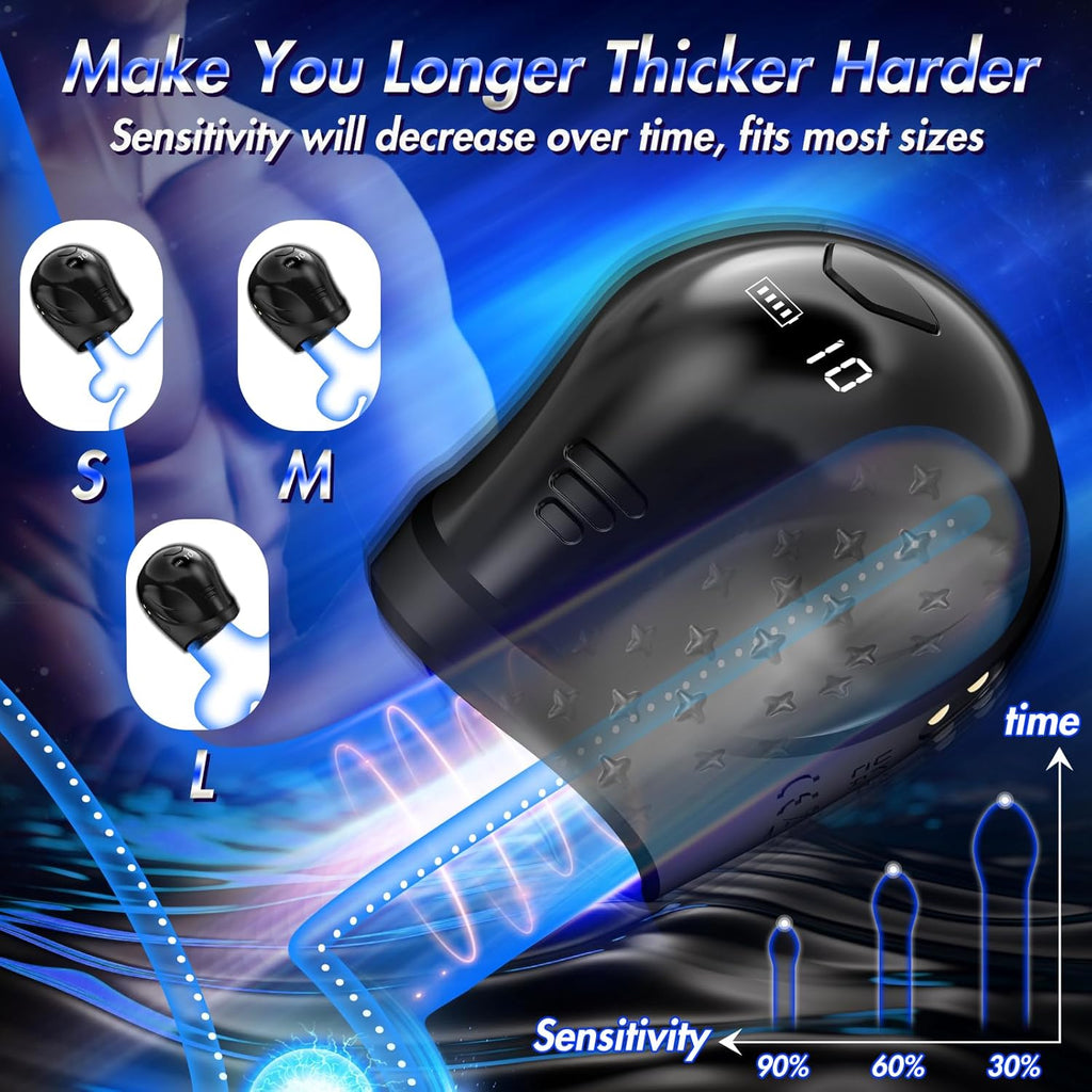 360° Wrapping Glans Trainer 10x Vibrating Penis Stroker with LCD APP Control