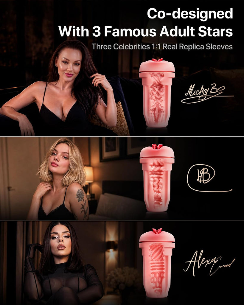 3 Porn Stars Replica Sleeves Sucking Male Masturbator Pussy Stroker