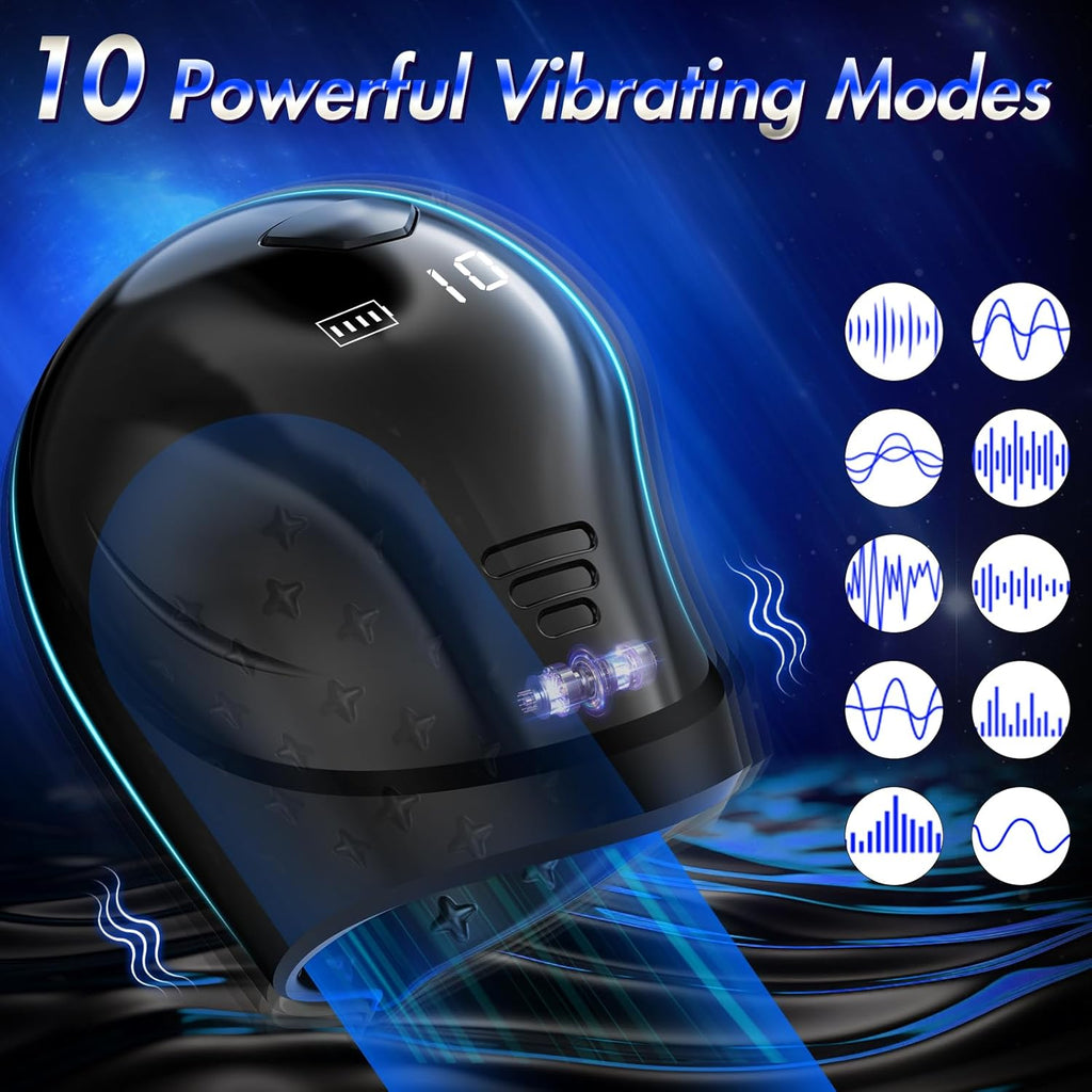 360° Wrapping Glans Trainer 10x Vibrating Penis Stroker with LCD APP Control
