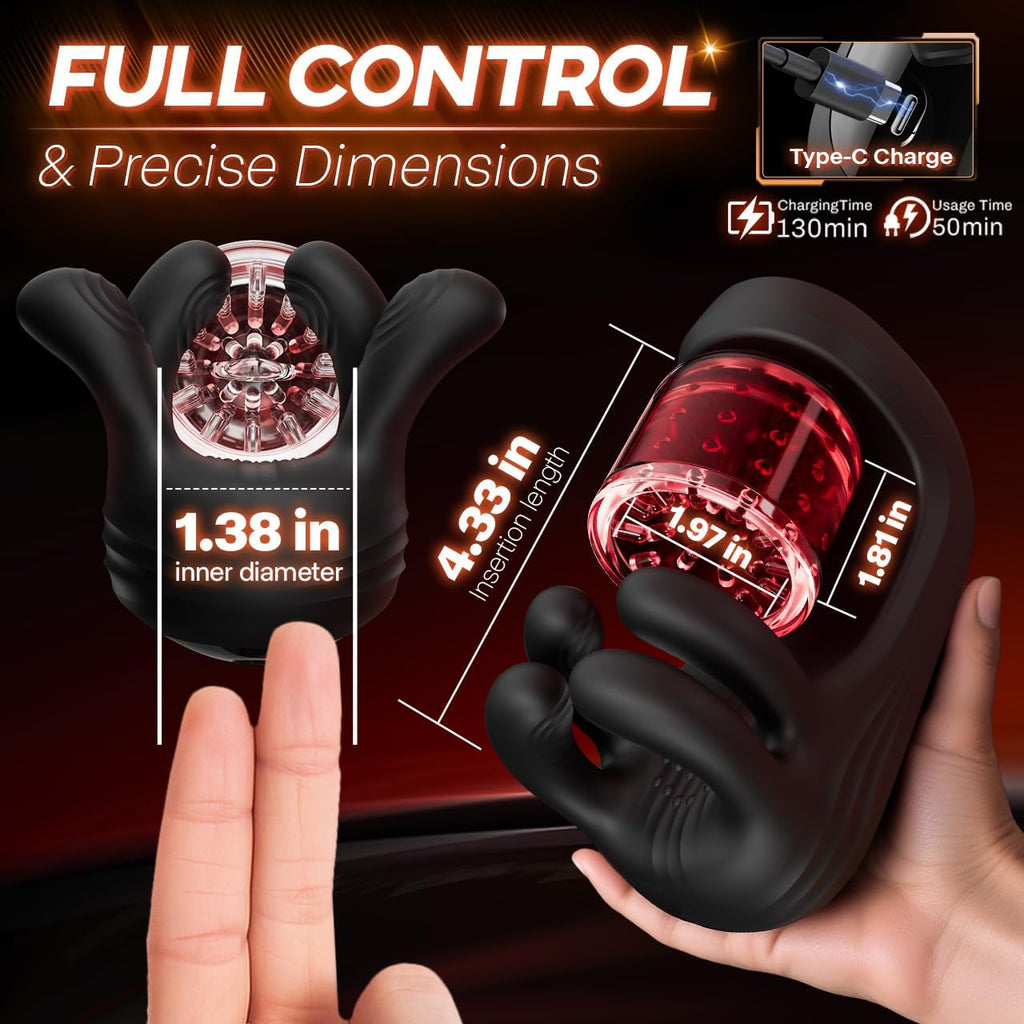 4 IN 1 Male Masturbator 9X Rotating 360° Licking Clamping Glans Vibrator