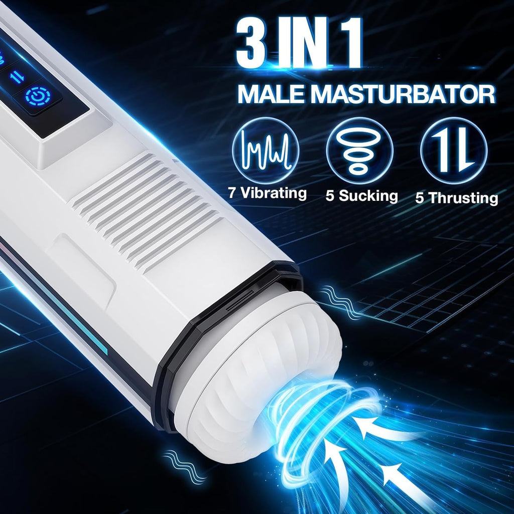 7 Vibrating & 5 Sucking Thrusting LCD Display Automatic Male Masturbator