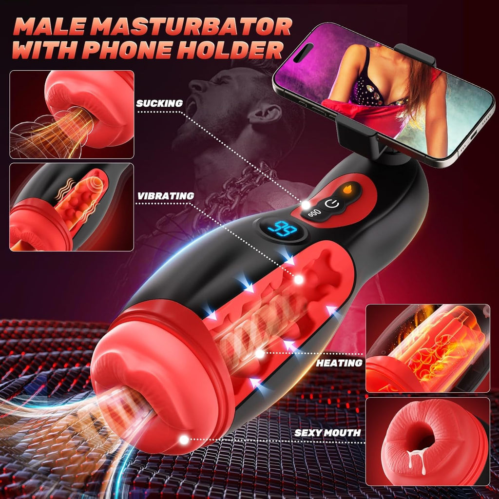 LCD Display 9 Sucking & Vibrating Phone Holder Blowjob Machine