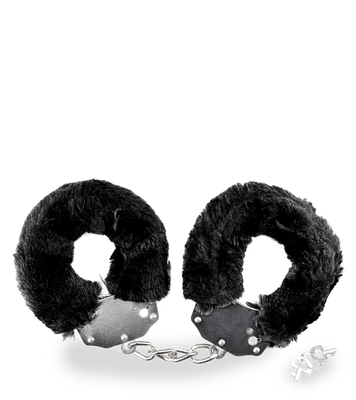 BDSM fur and metal handcuffs
