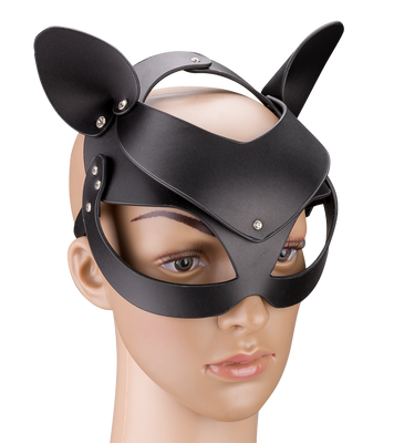 Faux leather and rhinestone cat mask