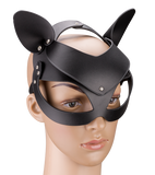 Faux leather and rhinestone cat mask