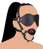 Leather Gag Harness with Blindfold