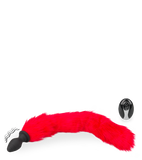 Red faux fur vibrating butt plug