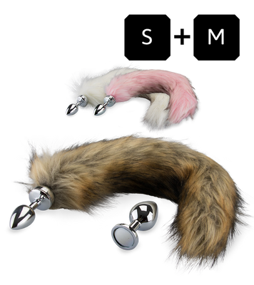 Set of 2 rosebud fox-tail anal plugs