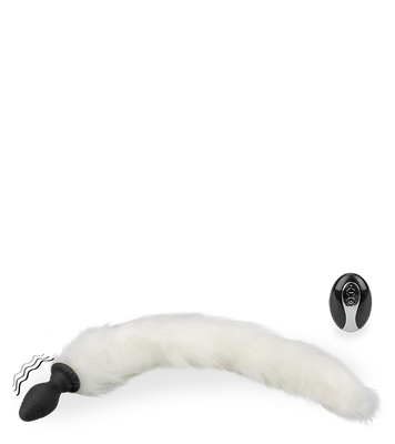 Vibrating butt plug with white synthetic fur tail