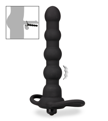 Vibrating silicone double penetration cock ring and beaded dildo