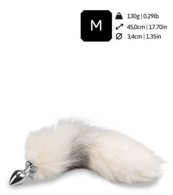 White and black furry fox tail butt plug