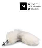 White and black furry fox tail butt plug
