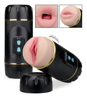 Wild vibrating mouth and pussy masturbator